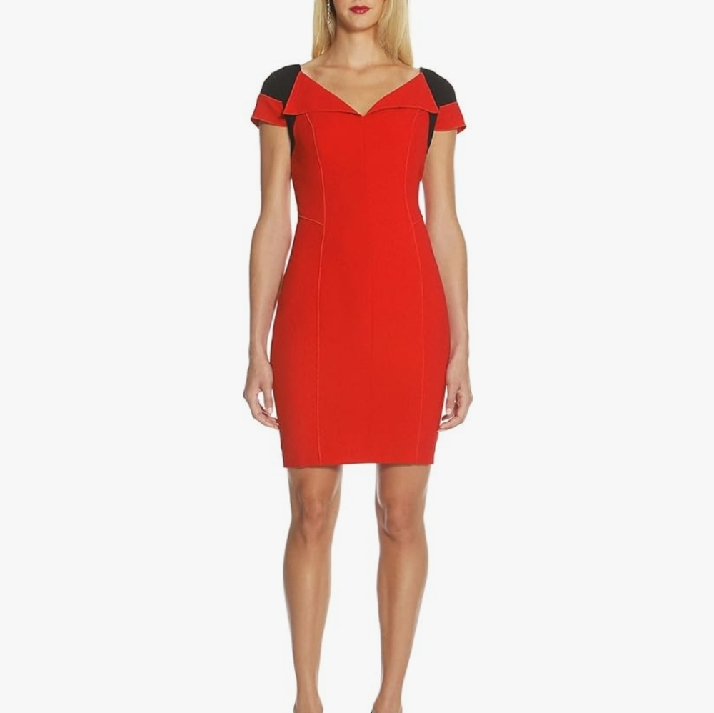 SHANI Focus Colorblock Cap Sleeve V-Neck Dress